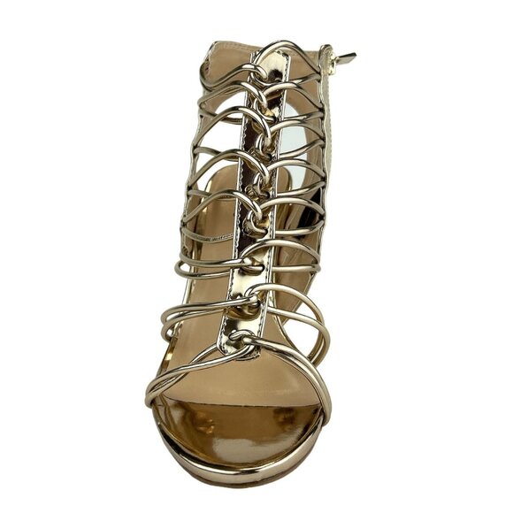 Qupid JEALOUS-18 Multi-Straps Heel Dress Sandals Champagne Shiny Metallic Size 7 - Picture 8 of 10